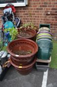 Six Large Painted Plant Pots plus Troughs and Plan