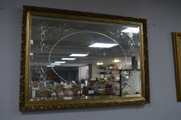 Gilt Framed Etch Mirror with Floral Design