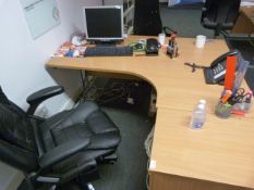 *Lightwood Effect L-Shape Office Desk with Three Drawer Pedestal and Two Gas-Lift Office Chairs (