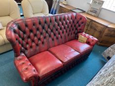 Red Leather Chesterfield Three Seat Sofa