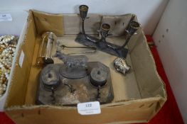 Silver Plate Ink Stand, Vesta Case, Candlestick, e