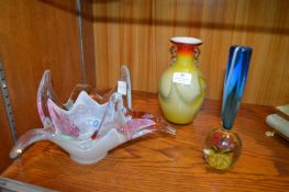 Three Decorative Glass Vases, Bowls, etc.