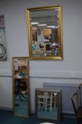 Three Framed Beveled Edge Mirrors