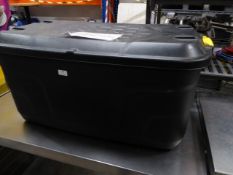 * large balck storage tub on wheels