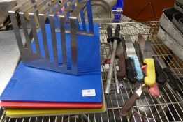 * chopping boards with stand and chefs knives