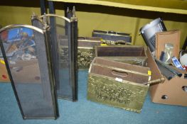 Four Brass Newspaper Racks and a Fire Guard