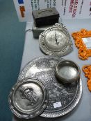 Pewter Clock, Bowls, etc. plus Cash Boxes