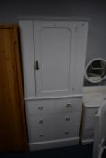 White Painted Victorian Pine Cupboard on Chest
