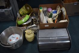Two Boxes of Kitchenware, Stainless Pans, Aluminiu