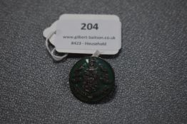 Hallmarked Sterling Silver Military Badge with Gre