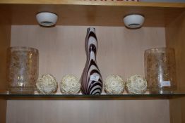 Glass Vase, Candle Holders, and Decorative Balls