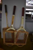 Two Slazenger Tennis rackets and a Badminton Racke