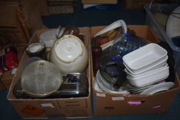 Two Boxes of Kitchenware; Toasters, Cookware, etc.