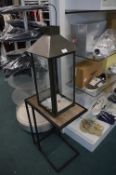 *Black Metal Framed Side Table and a Lantern