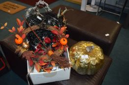 *Halloween Decorations, Wreathes, Glass Pumpkin, etc.