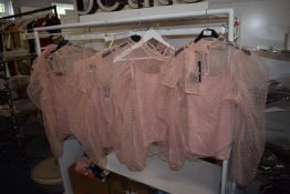 *Five Izabel Bow Neck Pink Organza Blouse Tops (as