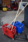 *Two Industrial Floor Cleaning Buckets and Mops et