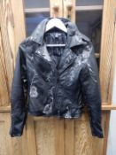 *Izabelle Faux Leather Black Embroidered Biker Jacket Size: 10