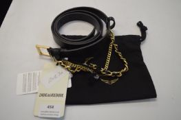 *Zadig & Voltaire Black Leather Belt with Gilt Chain Detail