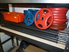 *Seventeen Gym Pump Weight Bars with 20x 2.5kg weights and 10x 5kg Weights with Clips