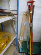 Garden Spreader, Three Mops and a Snow Shovel