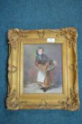 Oil on Board Portrait of a Flower Seller Attributed to Augustus E. Mulready 1863