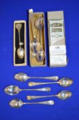 Eight Sterling Silver Teaspoons ~124g total, plus Enameled Yorkshire Spoon ~12g gross