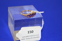 9k Gold Five Stone Amethyst Ring ~4.8g gross, Size: U