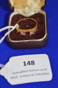 18k Gold Five Stone Diamond and Ruby Ring ~4.2g gross, Size: R