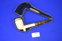 Cased Smoker's Pipe with Silver Rim and Ferule Hallmarked Chester