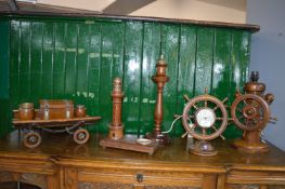 Turned Oak Lamps, Nautical Barometers, etc.