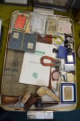 Tray Lot of Collectibles; Motoring Items, Playing Cards, Pipes, Lighters, etc.