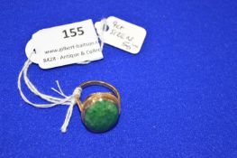 9k Gold Ring with Jadeite Cabochon ~5g gross, Size: N