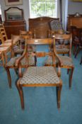 Four Carved Dining Chairs and One Carver with Upholstered Seats