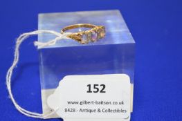 18k Gold Hallmarked Ring with Three Amethysts ~3.3g gross, Size: P