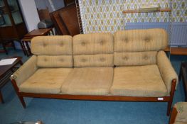 1970's Teak Three Seat Settee and One Chair (upholstery requires restoration)