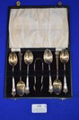 Set of Six Hallmarked Silver Teaspoons plus Tongs ~81g total