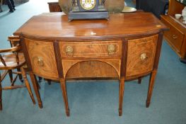 Georgian Bow Front Sideboard Inlaid with Flame Mahogany Lion's Head Drawer Pulls