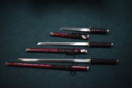 Decorative Japanese Daisho Sword Set of Katana, Wakizashi, and Tanto