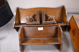 Two Carved Wooden Bookstands and a Pair of Bookends