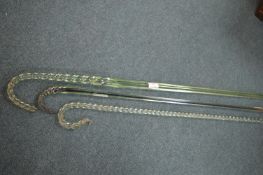 Three Victorian Green Glass Twist Walking