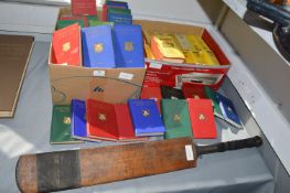 Yorkshire County Cricket Club Annuals 1920's Onward, Wisden Almanacs, and a Vintage Cricket Bat