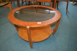 1970's Circular Teak Coffee Table with Smoked Glass Insert