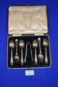 Set of Six Silver Teaspoons plus Sugar Tongs ~75g total