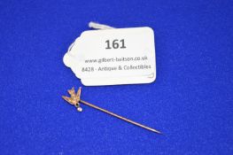9k Gold Pin with Bird Design and Seed Pearls ~0.6g gross