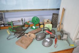 Vintage Kitchenalia; Apple Corer, Wood Moulds, Utensils, etc.