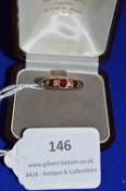18k Yellow Gold Five Stone Diamond and Ruby Ring ~3.8g gross, Size: R+