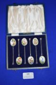 Six Pieces Hallmarked Sterling Silver Enameled Teaspoon Set ~60g gross