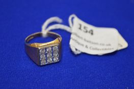 9k Gold Ring with Nine Diamonds ~3.7g gross, Size: O