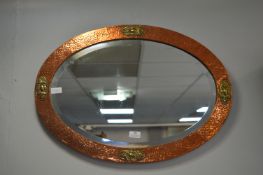 Arts & Craft Copper & Brass Oval Framed Beveled Edge Mirror
